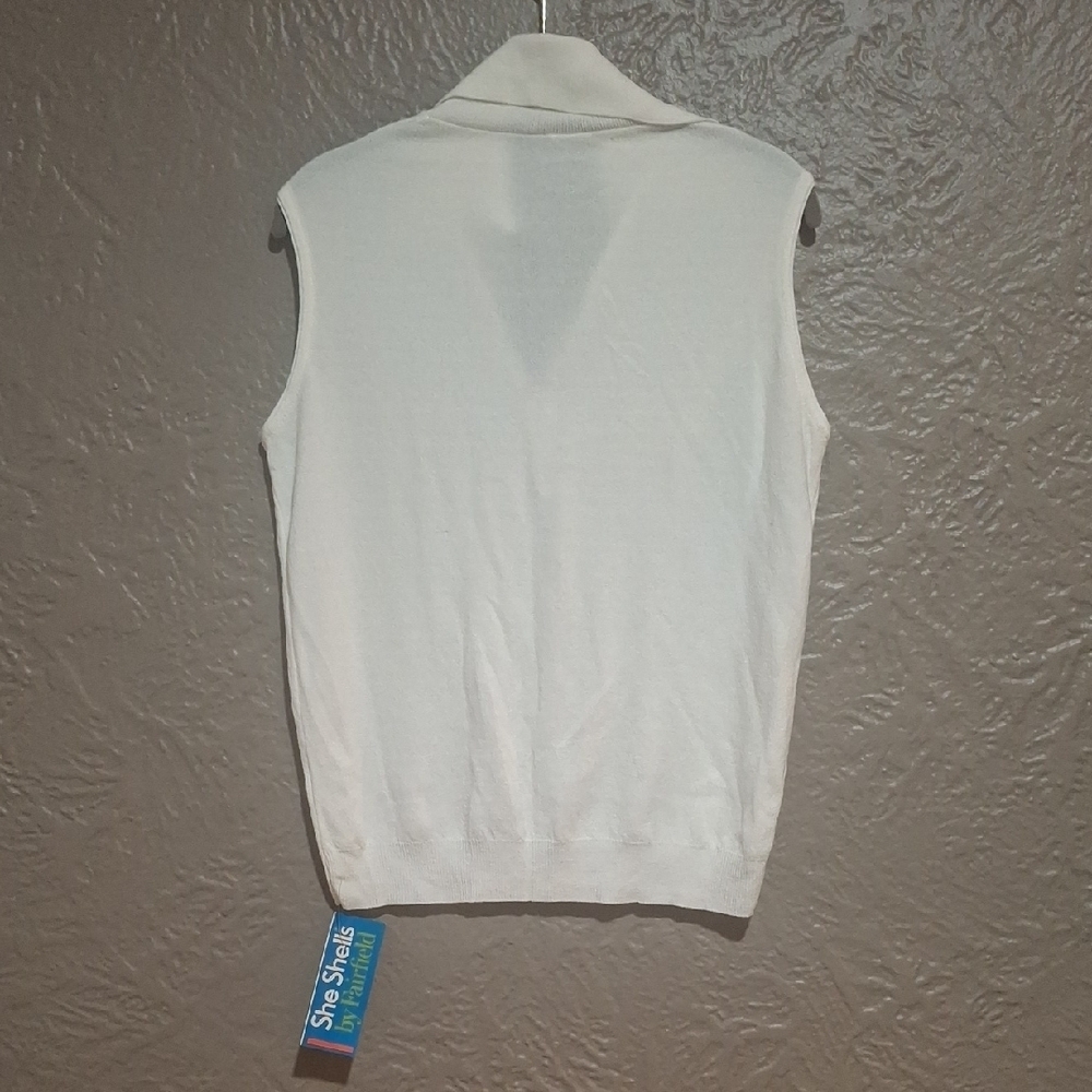 NEW.She Shells by Fairfield Women's White Sleeveless Collared Tank Top Size M - Picture 6 of 9